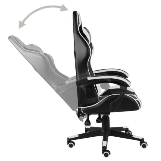 Silla gaming vidaXL Louren cuero sintético ergonómica reclinable 35x41cm blanca y negra