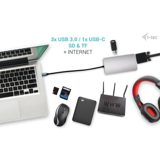 Docking Station USB-C i-tec Metal Travel Nano HDMI/VGA LAN 100W SD Plata
