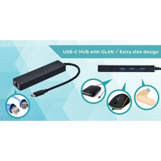 i-tec Advance Slim USB-C Hub 3 porte USB 3.0 + adattatore Gigabit Ethernet, nero