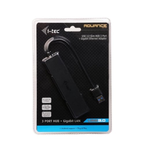 Hub USB 3.0 i-tec Advance Slim 3 Puertos + Adaptador Gigabit Ethernet VIA VL813 ASIX AS88179 Negro
