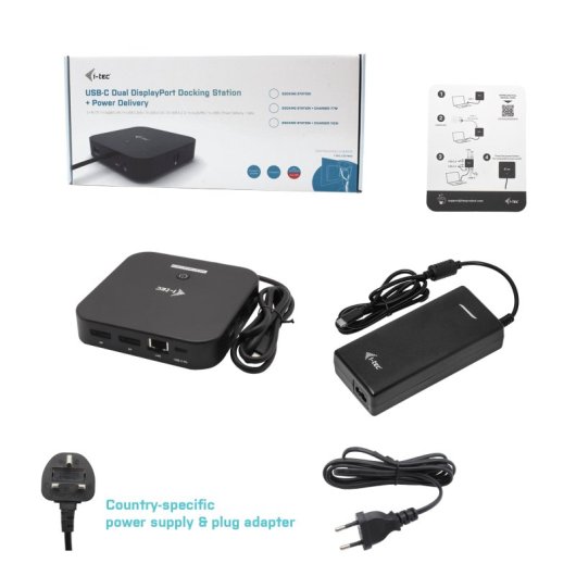 Estación de acoplamiento USB-C i-tec Dual Display Power Delivery 100W LAN 2x4K Negro