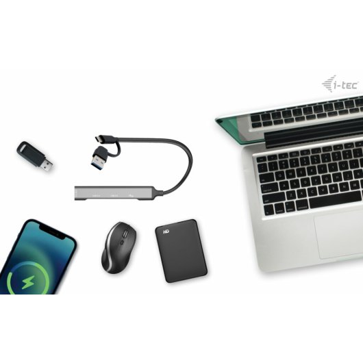 Hub USB in metallo i-tec 1x USB 3.0 3x USB 2.0 Tipo-C/A 5000 Mbit/s Argento Compatto