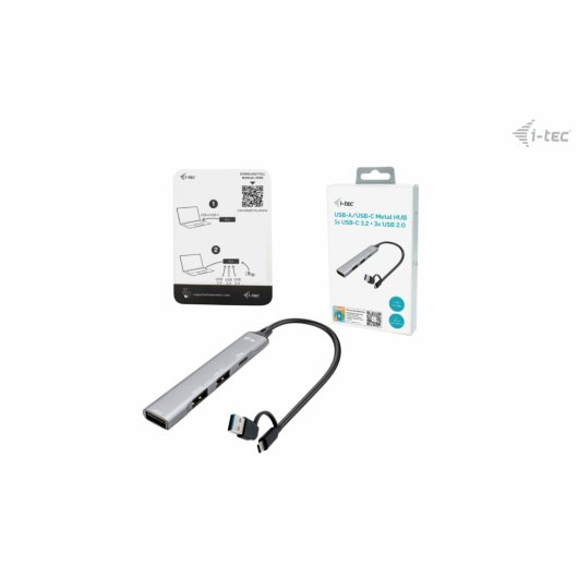 Hub USB in metallo i-tec 1x USB 3.0 3x USB 2.0 Tipo-C/A 5000 Mbit/s Argento Compatto