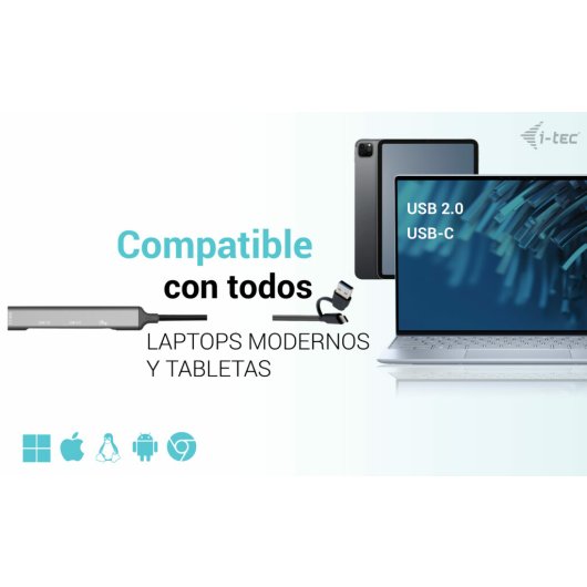 Hub USB in metallo i-tec 1x USB 3.0 3x USB 2.0 Tipo-C/A 5000 Mbit/s Argento Compatto