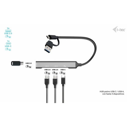 Hub USB in metallo i-tec 1x USB 3.0 3x USB 2.0 Tipo-C/A 5000 Mbit/s Argento Compatto