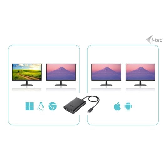 Adattatore video i-tec USB-C Dual DisplayPort 8K/30Hz o 2x 4K/60Hz Nero