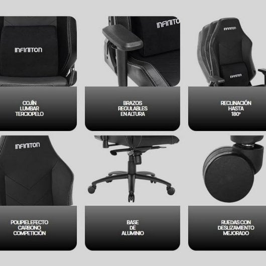 Infiniton GSEAT-MS Cadeira Gaming em Pele Sintética com Espuma Viscoelástica Máx.140kg Carbono