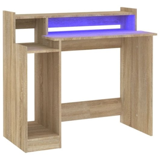 Escritorio vidaXL Campoamor madera contrachapada con LED y USB, diseño moderno, resistente humedad