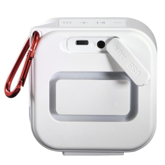 Coluna de som sem fios ultracompacta Hama 3,5 W Bluetooth IP67 branca com chamadas mãos-livres e mosquetão