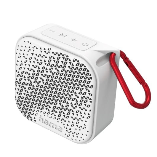 Coluna de som sem fios ultracompacta Hama 3,5 W Bluetooth IP67 branca com chamadas mãos-livres e mosquetão