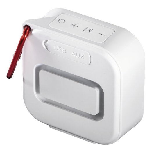 Coluna de som sem fios ultracompacta Hama 3,5 W Bluetooth IP67 branca com chamadas mãos-livres e mosquetão