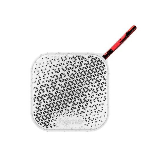 Coluna de som sem fios ultracompacta Hama 3,5 W Bluetooth IP67 branca com chamadas mãos-livres e mosquetão