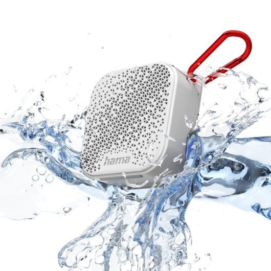 Coluna de som sem fios ultracompacta Hama 3,5 W Bluetooth IP67 branca com chamadas mãos-livres e mosquetão