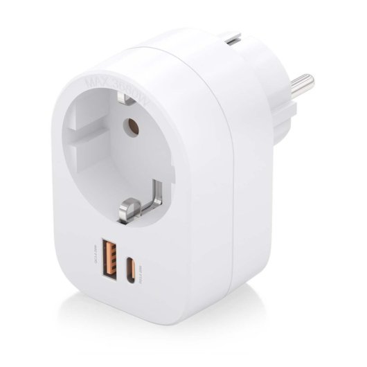 Regleta de pared Aisens 1 Schuko 1 USB-C 20W PD 3.0 1 USB-A 20W QC 3.0 GaN Blanco