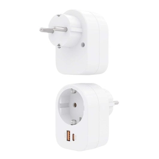 Regleta de pared Aisens 1 Schuko 1 USB-C 20W PD 3.0 1 USB-A 20W QC 3.0 GaN Blanco
