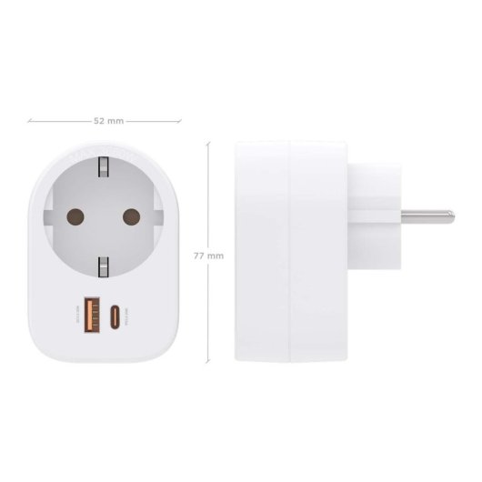 Regleta de pared Aisens 1 Schuko 1 USB-C 20W PD 3.0 1 USB-A 20W QC 3.0 GaN Blanco