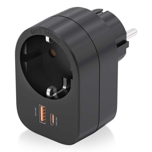 Multipresa da parete AISENS PRPW1P-032C con presa USB-C PD3.0 da 20 W, USB-A QC3.0 da 20 W e Schuko, nera