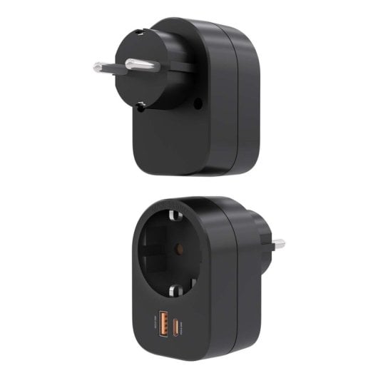 Multipresa da parete AISENS PRPW1P-032C con presa USB-C PD3.0 da 20 W, USB-A QC3.0 da 20 W e Schuko, nera