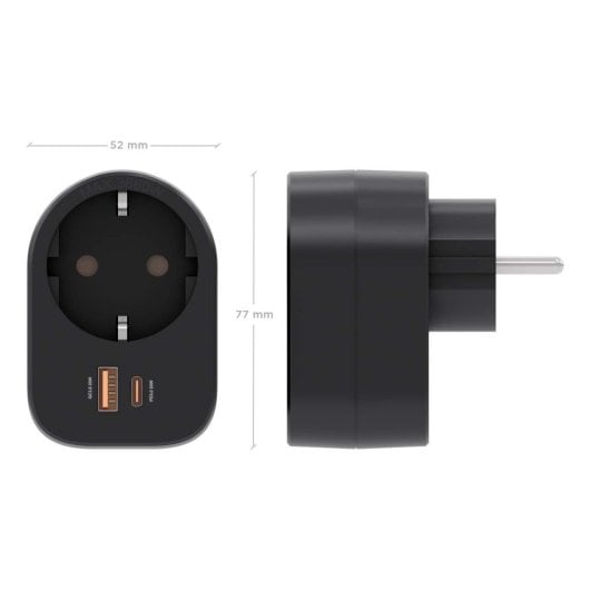 Multipresa da parete AISENS PRPW1P-032C con presa USB-C PD3.0 da 20 W, USB-A QC3.0 da 20 W e Schuko, nera