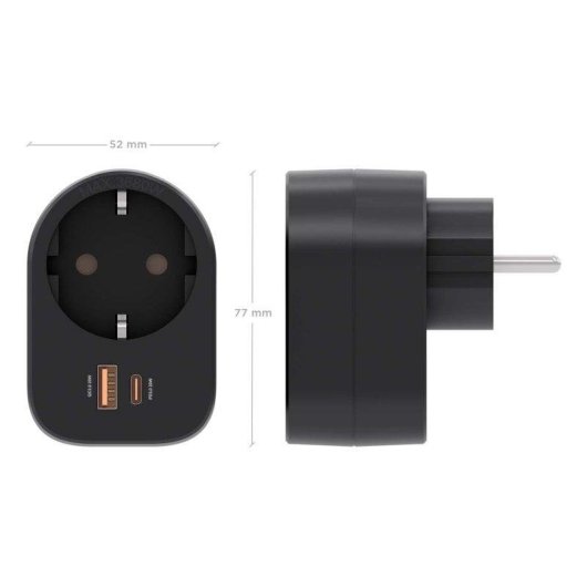 Régua de tomadas AISENS PRPW1P-032C 1 tomada USB-C 20W USB-A 20W Proteção GaN PPS