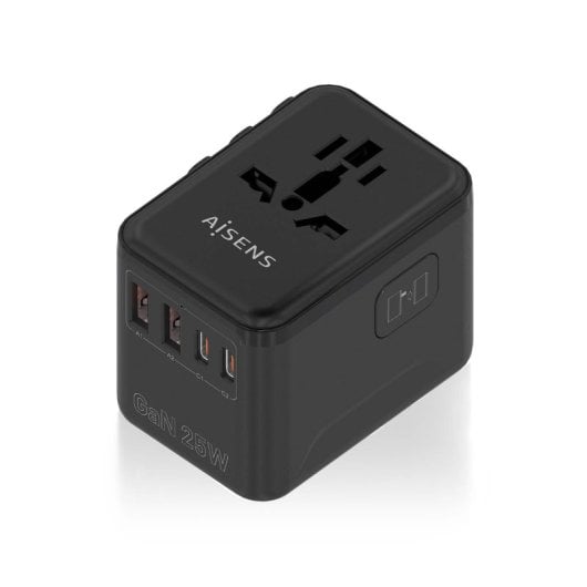 AISENS GaN Universal-Reiseadapter 2xUSB-A QC3.0 2xUSB-C PD3.0 25W Schwarz