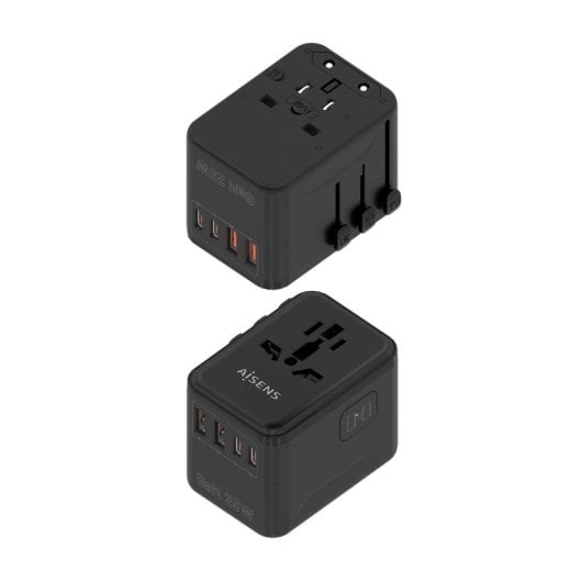 AISENS GaN Universal-Reiseadapter 2xUSB-A QC3.0 2xUSB-C PD3.0 25W Schwarz