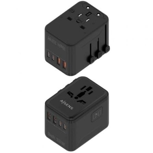 AISENS GaN Universal-Reiseadapter 2xUSB-A QC3.0 2xUSB-C PD3.0 25W Schwarz