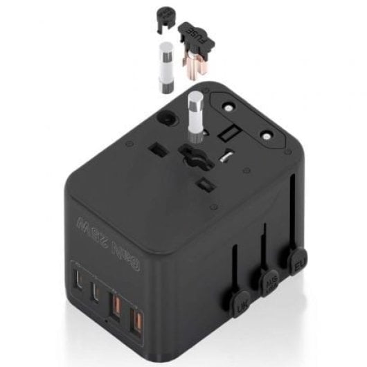 AISENS GaN Universal-Reiseadapter 2xUSB-A QC3.0 2xUSB-C PD3.0 25W Schwarz