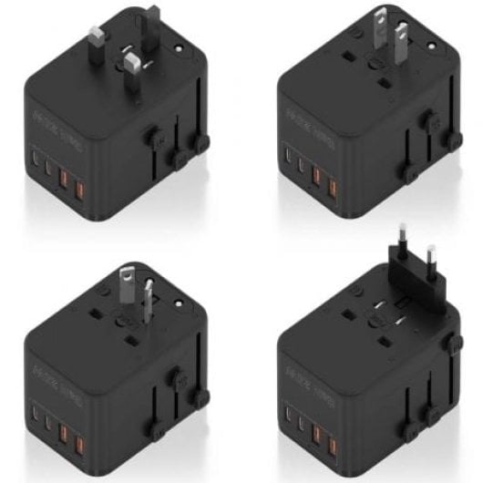 AISENS GaN Universal-Reiseadapter 2xUSB-A QC3.0 2xUSB-C PD3.0 25W Schwarz