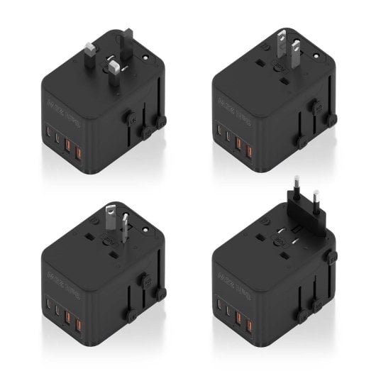 AISENS GaN Universal-Reiseadapter 2xUSB-A QC3.0 2xUSB-C PD3.0 25W Schwarz
