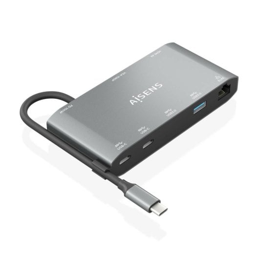 AISENS ASUC-8P010-GR Dock USB-C 8-em-1 com HDMI 4K, PD 100W e Gigabit LAN Alumínio