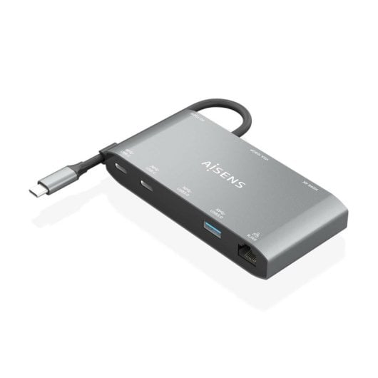 AISENS ASUC-8P010-GR Dock USB-C 8-em-1 com HDMI 4K, PD 100W e Gigabit LAN Alumínio