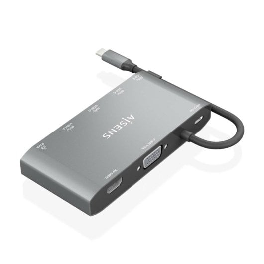 AISENS ASUC-8P010-GR Dock USB-C 8-em-1 com HDMI 4K, PD 100W e Gigabit LAN Alumínio