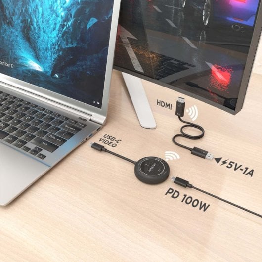 Transmisor inalámbrico AISENS ASWL-H2KC30M004-BK USB-C HDMI 1080P 30m 100W PD