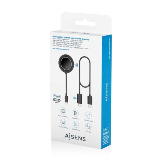 Transmisor inalámbrico AISENS ASWL-H2KC30M004-BK USB-C HDMI 1080P 30m 100W PD