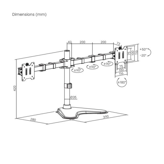 Soporte de sobremesa Aisens DT35TSR-361 para 2 monitores/TV 17-35? VESA 100x100mm 40kg acero
