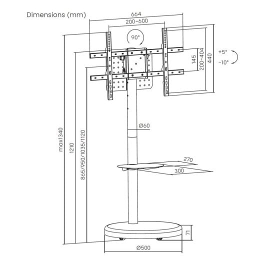 Soporte TV AISENS con ruedas, para 37-86”, acero, ajuste vertical y bandeja DVD
