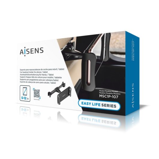 Soporte de coche Aisens AH-HA5 para reposacabezas, aluminio, 360º, extensible 12-21 cm, negro