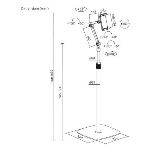 Supporto da pavimento Aisens MSF3P-301 girevole, inclinazione, altezza regolabile, nero