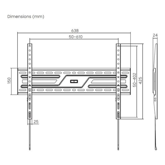 Support pour écran/TV AISENS ultra-fin en acier robuste avec niveau à bulle 37-86 pouces, 75 kg