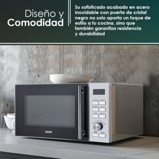 Microondas Svan SMWC25900DGN 25L 900W Grill Display LED Base Cerámica Auto Cooking