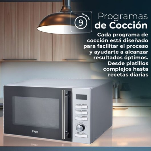 Microondas Svan SMWC25900DGN 25L 900W Grill Display LED Base Cerámica Auto Cooking