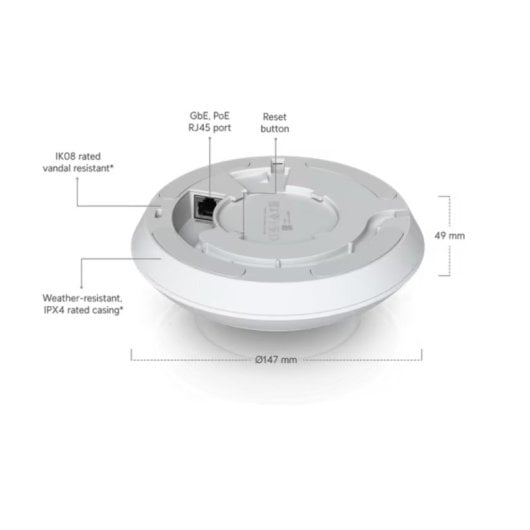 Câmara Ubiquiti AI 360 Dome PoE 4MP 1.8mm Visão 360° Exterior IPX4 IA IR