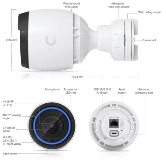 Câmara Ubiquiti G5 Pro UVC-G5-Pro 8MP PoE 4.1-12.3mm IP65 Exterior Visão Noturna