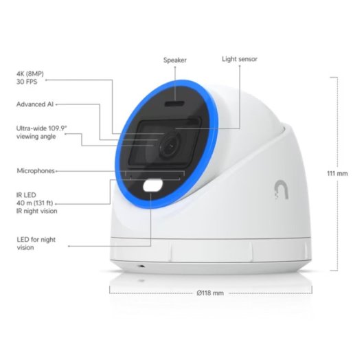 Câmara de Segurança Ubiquiti AI Turret PoE+ 8MP 1.8mm Exterior IP66 Visão Noturna IA