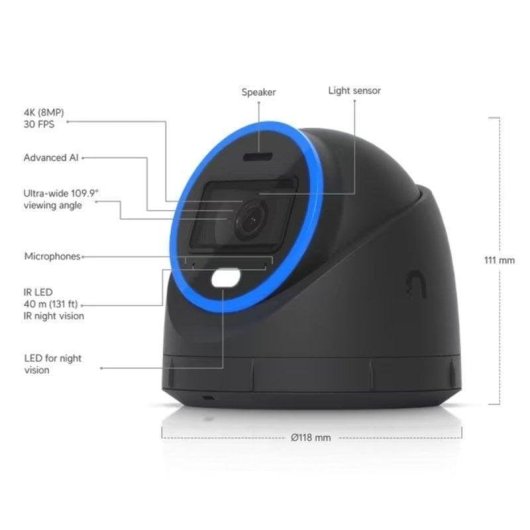 Überwachungskamera Ubiquiti UVC-AI-Turret-B 4K Nachtsicht Innen und Außen KI Zwei-Wege-Audio