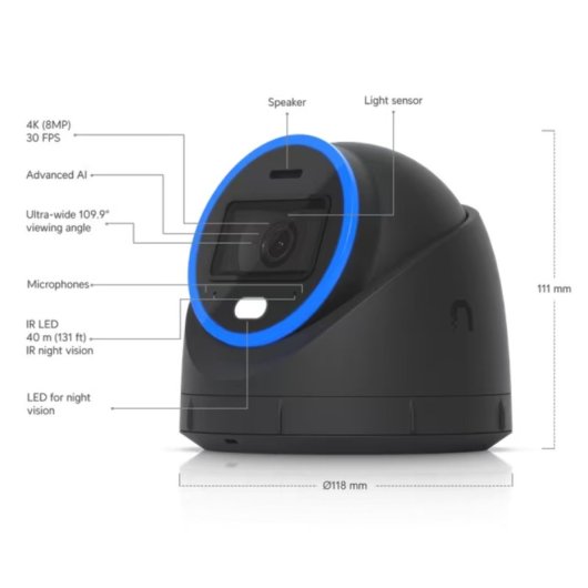 Ubiquiti UVC-AI-Turret-B 4K AI PoE + câmara de segurança de visão noturna exterior