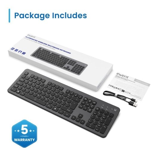 Tastatur Membran Ewent EW3297 Layout PT kabellos Bluetooth 2,4G Hintergrundbeleuchtung Multigerät