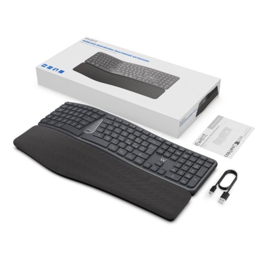 Ewent EW3290 Teclado de Membrana Ergonómico Sem Fios Bluetooth + RF com Apoio de Pulsos (ES)