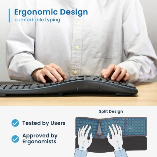 Ewent EW3290 Teclado de Membrana Ergonómico Sem Fios Bluetooth + RF com Apoio de Pulsos (ES)